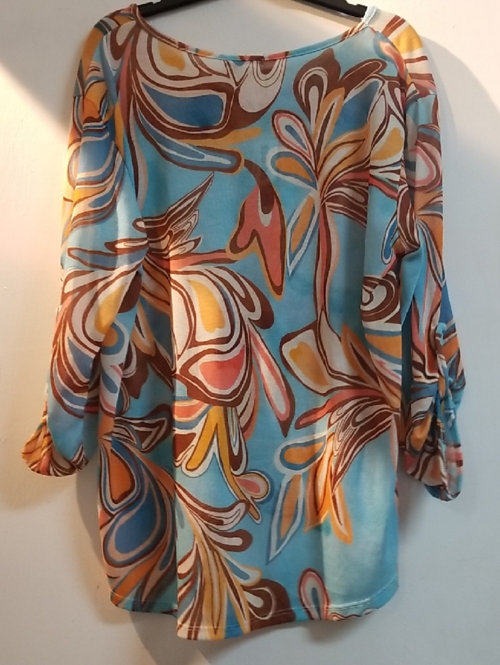 Karma Turquoise Multi-Color Abstract V-Neck Tunic - Picture 5 of 6